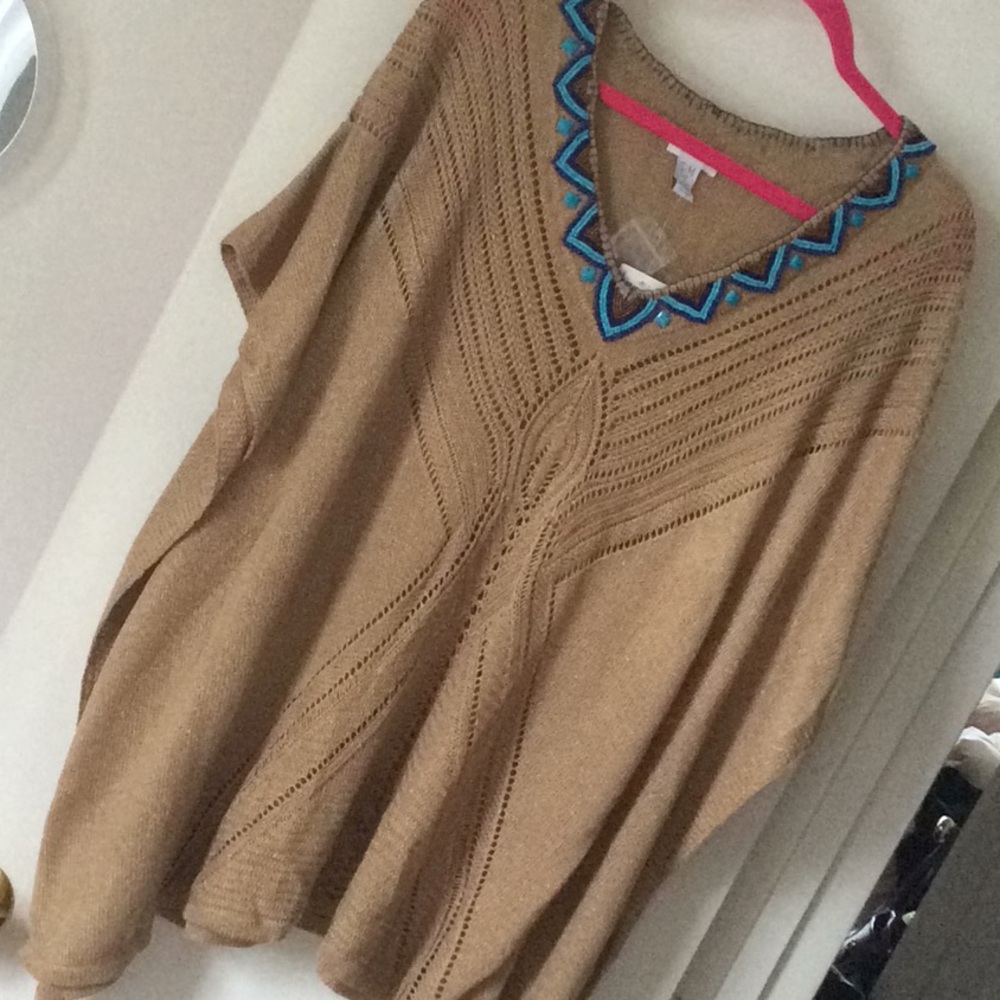 CHICOS NICKI KNIT PERI PONCHO NEUTRAL SIZE S/L